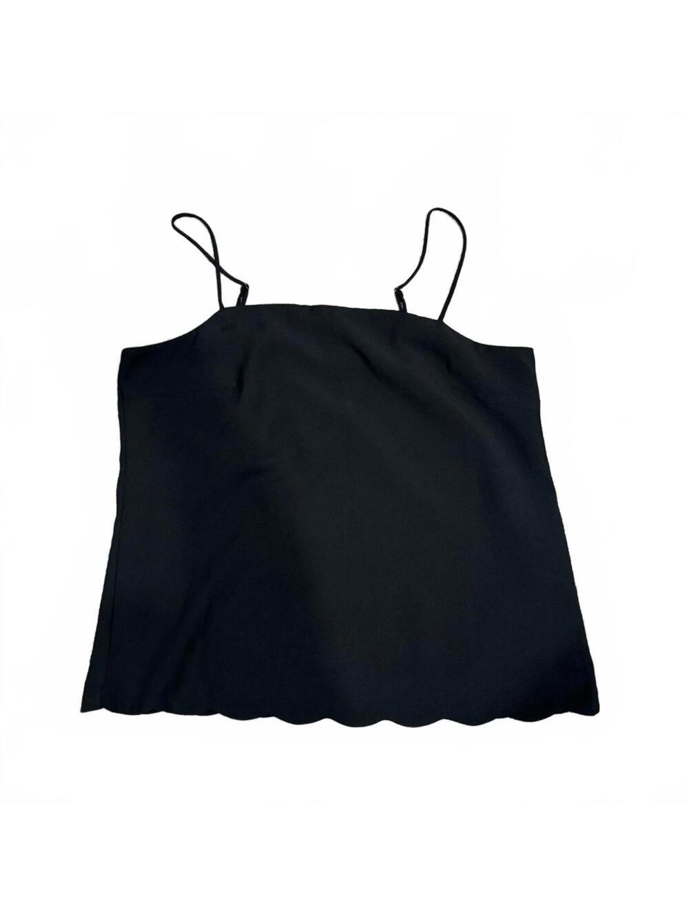 J.Crew Black Scalloped Cami Tank Top Structured Minimalist Coquette 6 - Picture 3 of 9